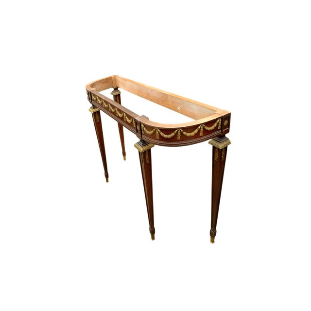 French Early 20th Century Table Wood With Brass Details and Marble Top Entryway Console French Style Decor For Sale - Image 3 of 9