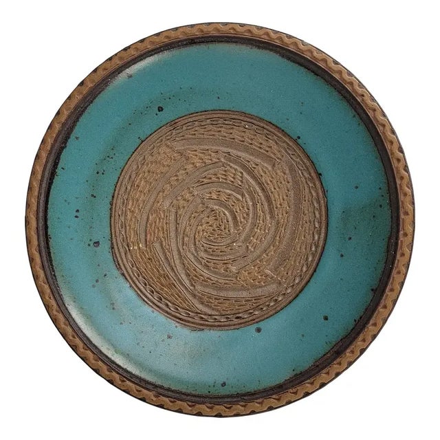 Vintage Mid Century Studio Art Plate - Brutalist Style Turquoise For Sale - Image 11 of 11