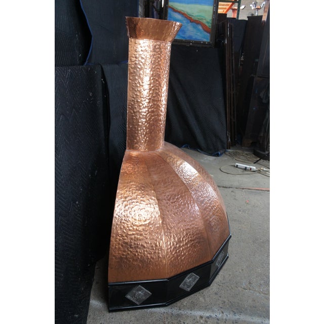 Late 20th Century Rustic Farmhouse Hammered Copper Kitchen Stove Range Hood 58" For Sale - Image 5 of 12