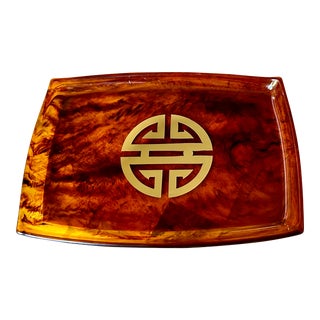 1970s Vintage Tortoise Shell Lucite Vanity Tray Catchall For Sale