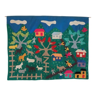 Circa 1950 Folk Art Applique Wall Hanging For Sale