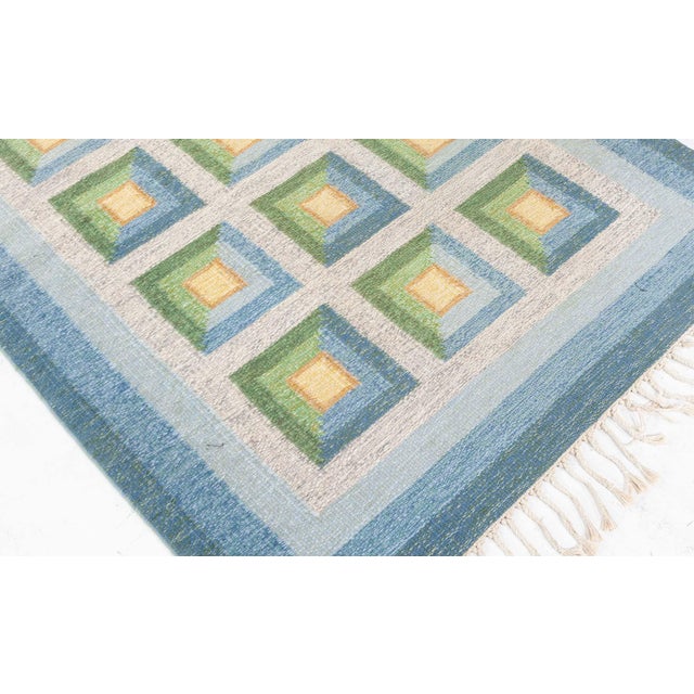 Blue Doris Leslie Blau Vintage Swedish Flat Woven Rug by Alice Walleback For Sale - Image 8 of 9