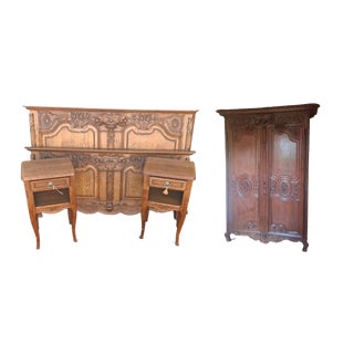 Normandy Oak Bedroom Set, 1890, Set of 4 For Sale