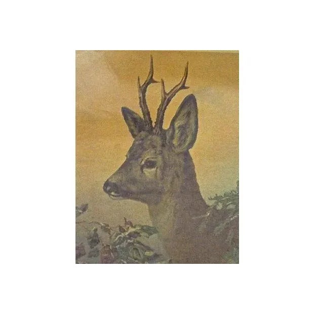 Cabin Antique Deer Gouache Painting For Sale - Image 3 of 3