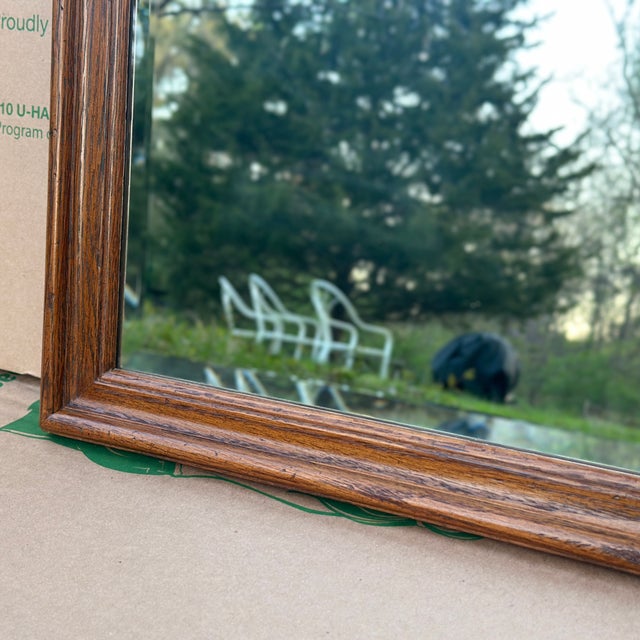 Wood Ethan Allen Canterbury Oak Narrow Tall Wall Mirror With Crest 28-8420 For Sale - Image 7 of 11