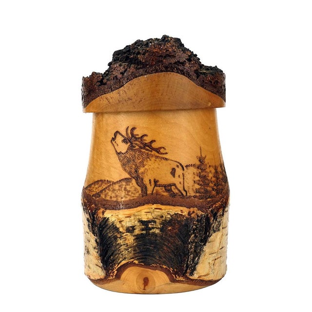 Large Wooden Beer Mug in Carved Birch and Bark with Deer Motif, Black Forest, 1960s For Sale - Image 3 of 7