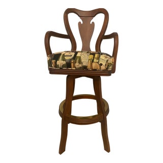 Cherry Wood Custom Swivel Bar Stool Vintage "Mint" Condition For Sale