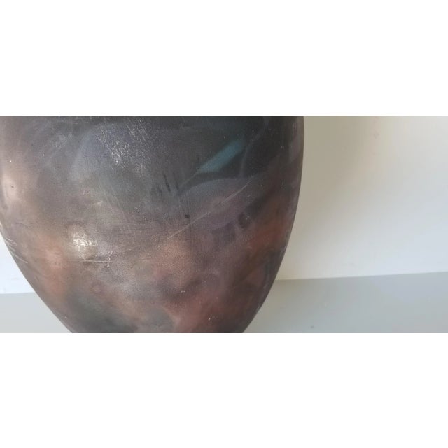 Black Large- Vintage Raku Art Pottery Vase For Sale - Image 8 of 11