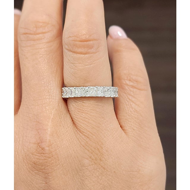 Modern 3.77 Ct Platinum Radiant Eternity Band Size 6.5 For Sale - Image 3 of 9
