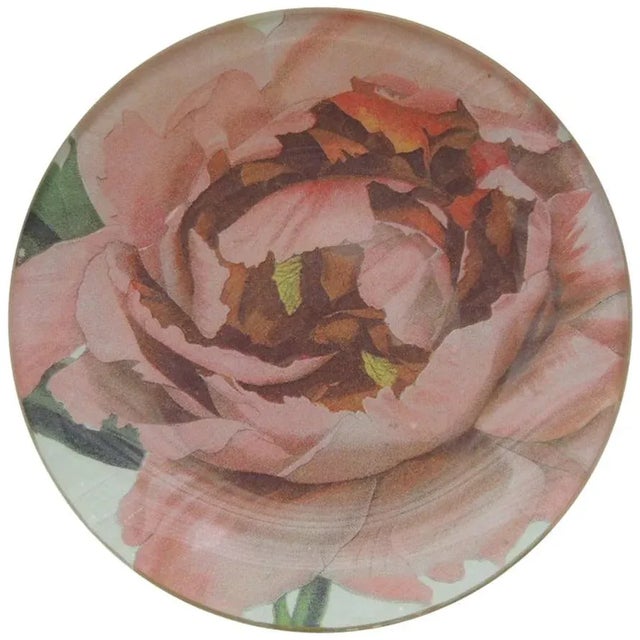 Early 21st Century Small Round Pink Peony Decoupage Decorative Candy Dish For Sale - Image 5 of 5