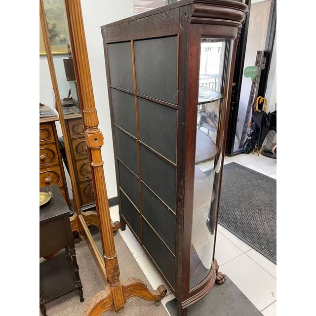 Antique Tiger Oak Curio Cabinet, 4 Shelves, Glass Door, Hand Carved Wood For Sale - Image 11 of 11