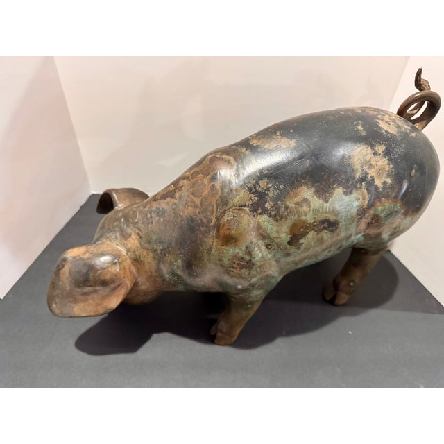 Large Bronze Pig Sculpture Grazing Farm Animal Statue Patina 15.5” Long 12” Tall For Sale - Image 4 of 7