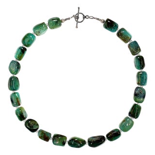 Ajd 19 Inch Blue-Green Peruvian Opal Nugget Necklace For Sale