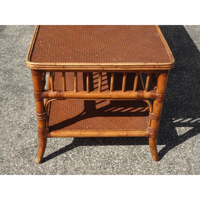 Wood Coffee Table Ethan Allen ~ French Country Brown Bamboo Rattan Cocktail Table For Sale - Image 7 of 18