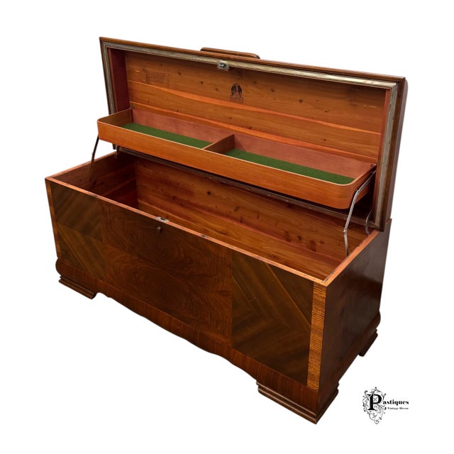 Vintage Lane Art Deco Style Mahogany & Burlwood Cedar Lined Trunk / Blanket Chest For Sale - Image 10 of 12