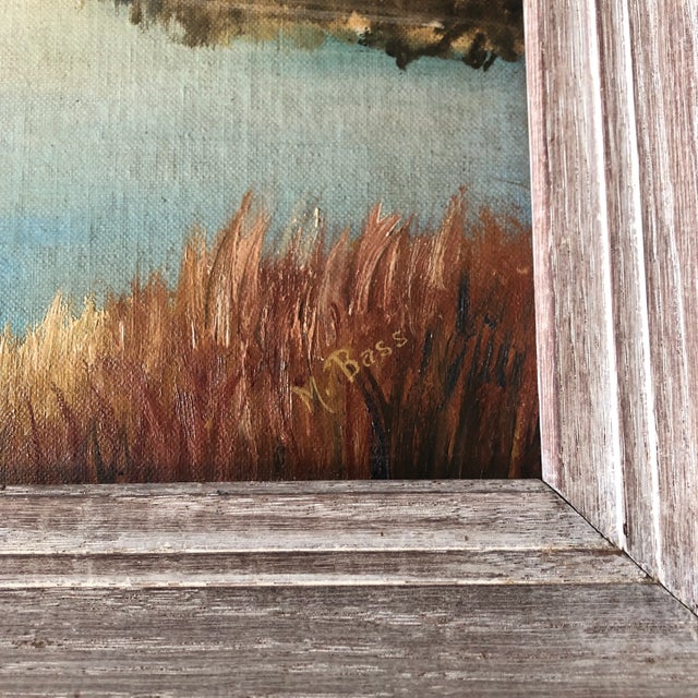 Original 12 x 16 painting on canvas board Signed bottom right Overall size with vintage frame is 16 x 20