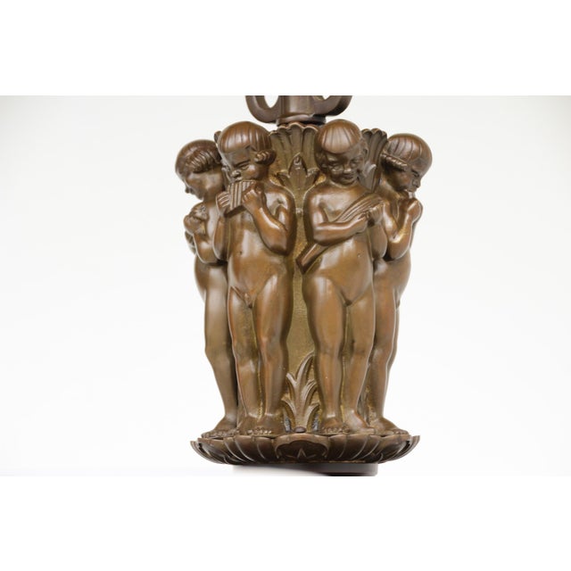Brown Antique Early Art Deco and Neoclassical Putti Chandelier, Germany, 1920s For Sale - Image 8 of 18