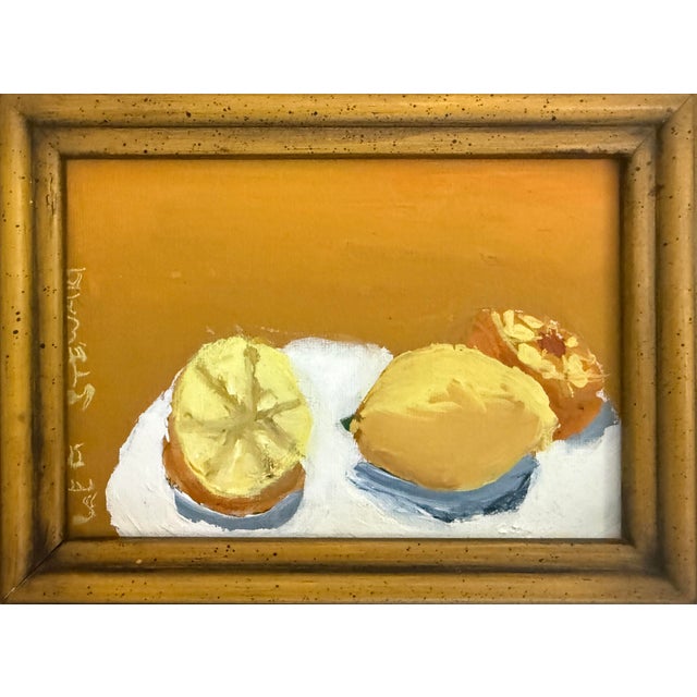 Vintage Lemon Still Life in Ochre Frame, Impressionist, Mid 20th C, Signed For Sale - Image 4 of 10