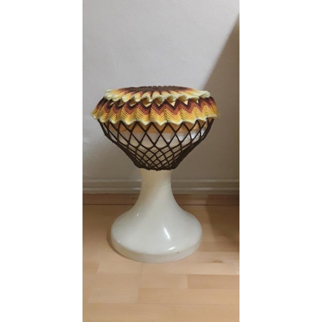1970s Vintage German Stool in White Plastic with Handmade Seat in Sunflower Look, 1970s For Sale - Image 5 of 5