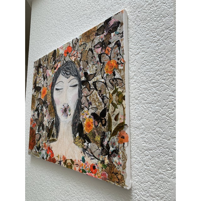 Black Mixed Medium Collage Portrait Painting on Canvas For Sale - Image 8 of 9