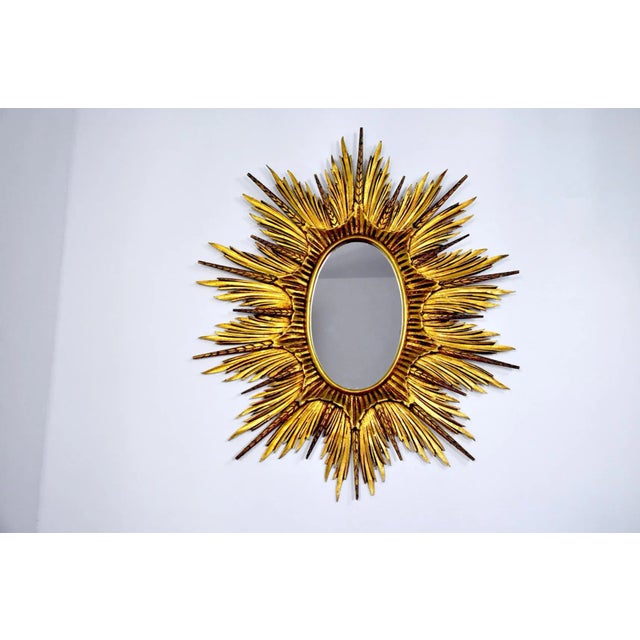 1920s Large Golden Wood Sun Mirror, 1920s For Sale - Image 5 of 7
