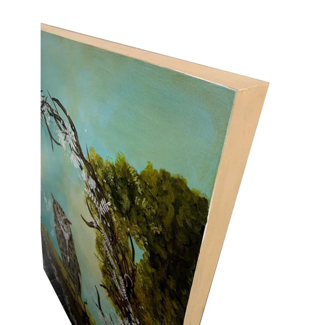 Great Horned Owl, Anne Siems, Figurative Painting, Owl in Forest Landscape, 2018 For Sale - Image 7 of 9