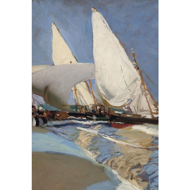 1908 Vintage Valencia Beach Sailboat Art Print by Joaquín Sorolla - 30" X 20" For Sale In Buffalo - Image 6 of 8