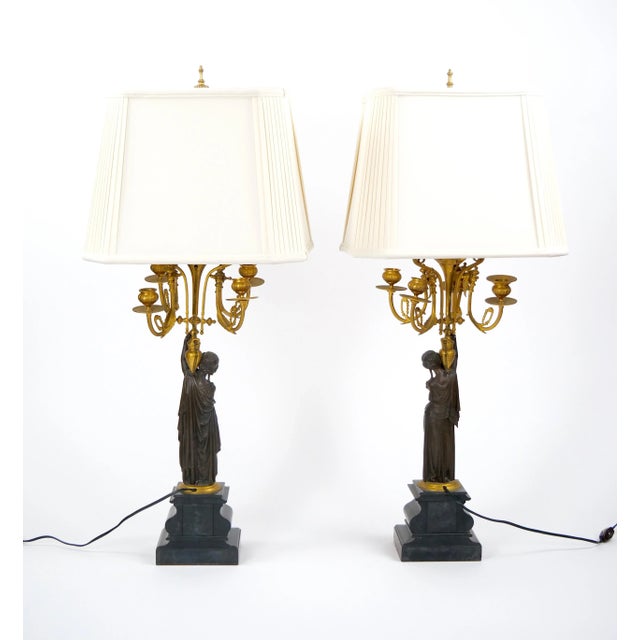Antique French Napoleon III Gilt Bronze / Marble Candelabra Lamps For Sale - Image 12 of 12