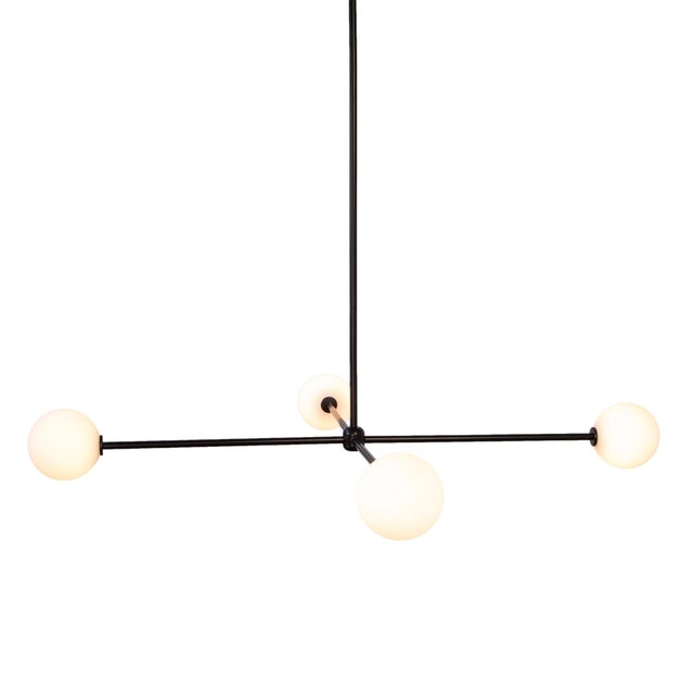Black Globe Chandelier 4, Black, 33.5in H, 5 Inch Glass Globes, by Research.Lighting, Modern, Minimal Hanging Light For Sale - Image 8 of 13