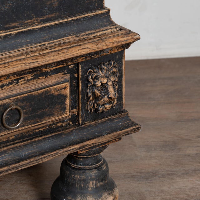 Late 18th Century Swedish Black Painted Oak Armoire With Carved Putti and Lion Heads For Sale - Image 15 of 18