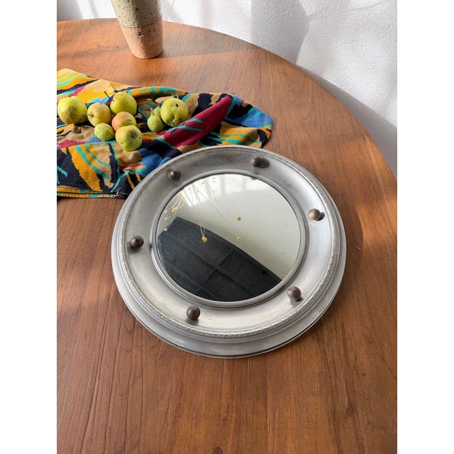 Antique English Style Round Convex Metal Mirror, 1900s For Sale - Image 3 of 18