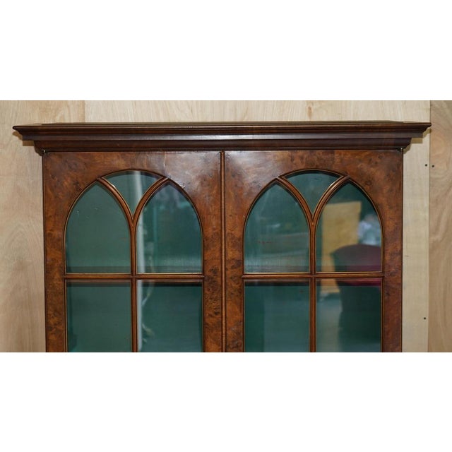 Victorian Burr Walnut Library Bookcase with Gothic Glazed Doors, 1880s For Sale - Image 3 of 18
