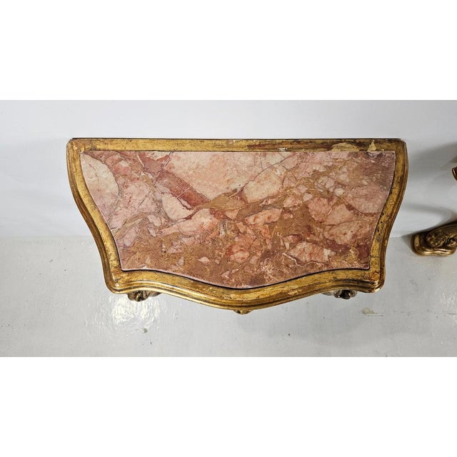Venetian Rococo Console Nightstands with Rosso Verona Marble, 1930s, Set of 2 For Sale - Image 9 of 15