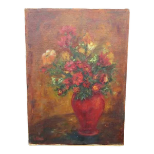 Signed Mid-Century Still Life "Flowers in Vase"