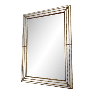 Vintage Spanish Venetian-Style Wall Mirror, Rectangular, Brass, 1980s Hollywood Regency For Sale