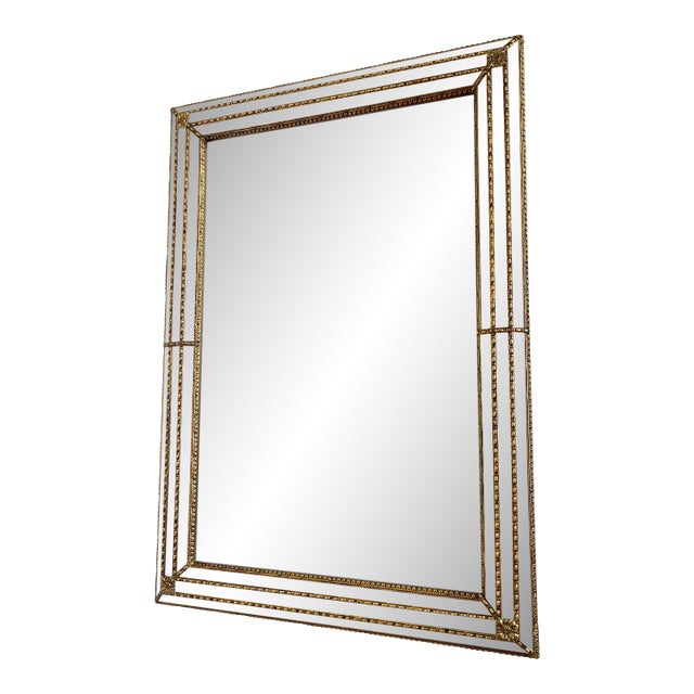 Vintage Spanish Venetian-Style Wall Mirror, Rectangular, Brass, 1980s Hollywood Regency For Sale