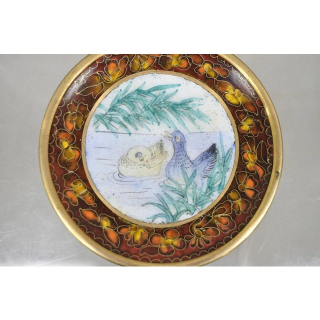 Late 20th Century Vintage Chinese Brass Enamel Cloisonne Small Trinket Dish Set Brown - Set of 2 For Sale - Image 5 of 8