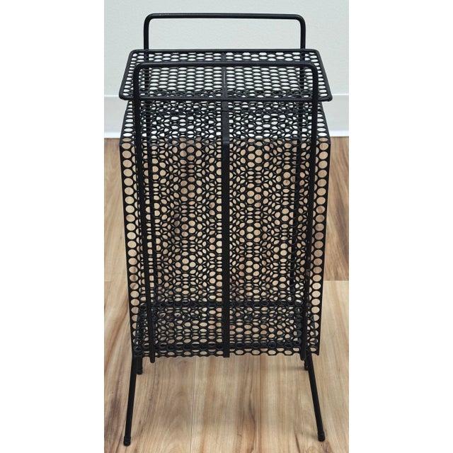 Vintage MCM Perforated Mesh Metal Atomic Magazine Holder Side Table Telephone Stand For Sale - Image 4 of 10
