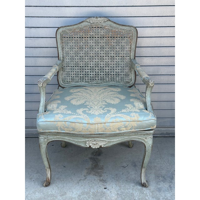 Mid 19th Century Pair of Painted Louis XV Armchairs With Hand Caned Seats, France, Circa 1830 For Sale - Image 5 of 18