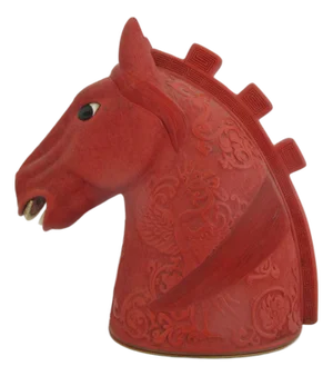 Chinese Cinnabar Lacquer Horse Head Carved Phoenix Bird Sculpture Box