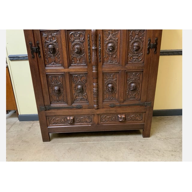 Antique Neo-Gothic Wardrobe with Linen Compartments, 1880 For Sale - Image 10 of 11