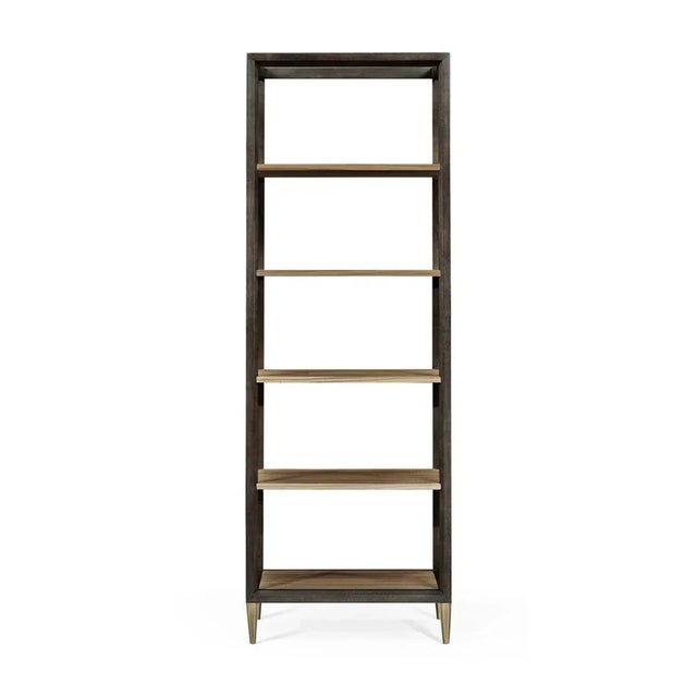 Modern Six Tier Etagere, built from hardwood solids with beveled, ebonized, posts and rails. The shelves feature flat-cut...