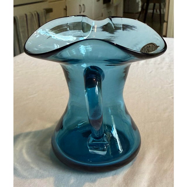 Rainbow Art Glass Hand-Blown Cerulean Blue Mini Pitcher / Creamer — Huntington, Wv, C. 1954–1973 For Sale - Image 4 of 7