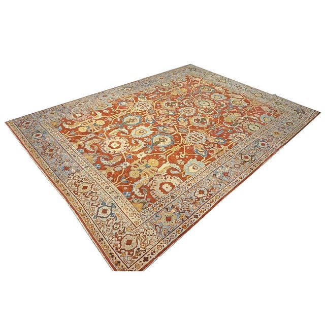 Persian Antique Persian Sultanabad Wool 9 x 12 Rust, Navy & Ivory Handmade Area Rug #1140095 For Sale - Image 3 of 12