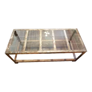Industrial Metal Glass Top Cocktail Table
