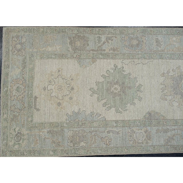 Turkish Oushak Runner Rug Green, Taupe & Blue Handwoven Wool Rug 2'11" X 10'4" For Sale In Houston - Image 6 of 10