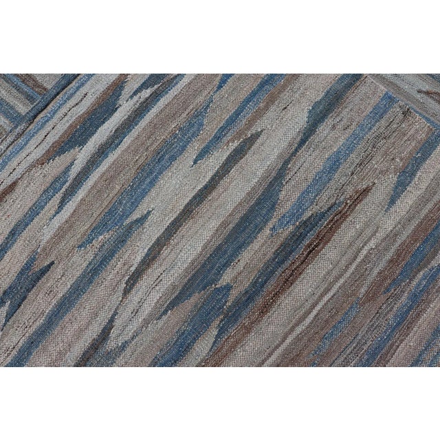 Afghan Modern Kilim All-Over Design in Blues Browns and Tan For Sale - Image 12 of 13