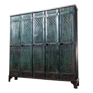 Green Five Door Locker by Strafor for Forge De Strasbourg, 1930s For Sale