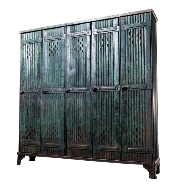 Green Five Door Locker by Strafor for Forge De Strasbourg, 1930s For Sale