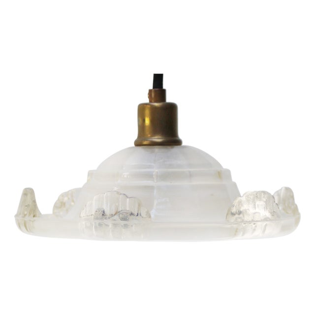 French Art Deco Brass and Etched Glass Pendant Light, 1920s For Sale